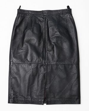 Diversity Vintage 100% Genuine Leather Pencil Skirt Womens 8 Black Lined